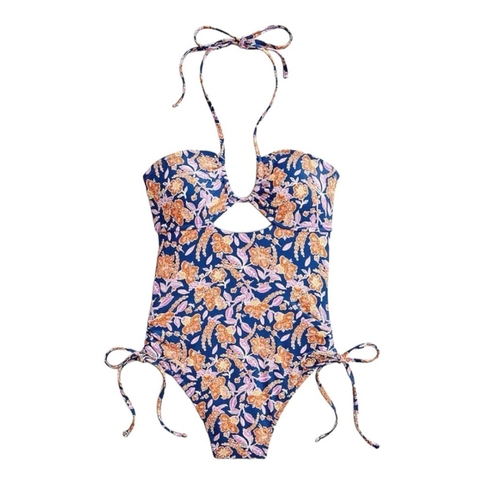 J. Crew Floral BH510 Halter cutout one-piece in painted block print Plus 24 NEW